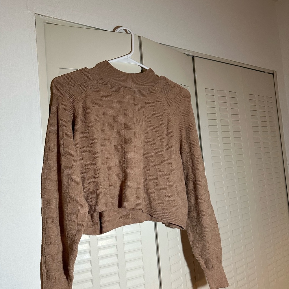 Beige Checkered Knit Women's Sweater